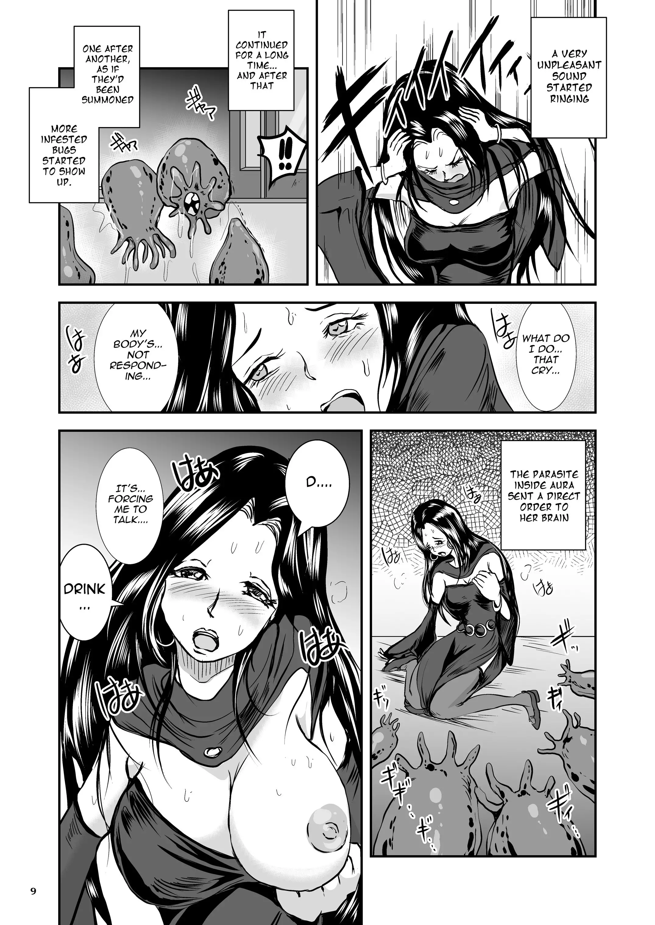 Parasitized Giant Slugs V.S. Sorceress of the Black Hair as Aura
